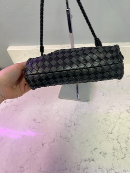 Bottega Veneta  Black Woven Leather Mini Baugette