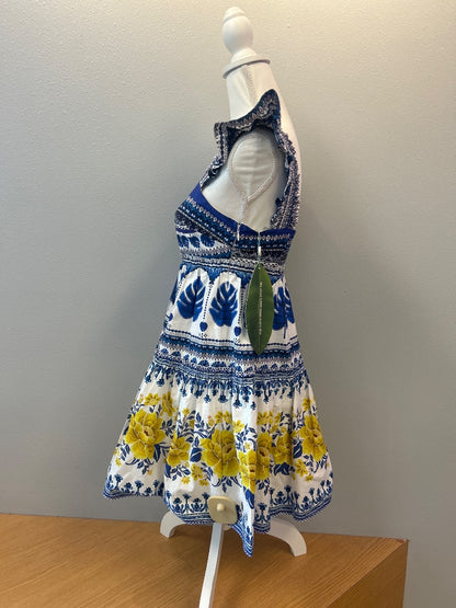 Farm Rio XS Blue /WTE/yellow patterned mini w/ ruffle straps NWT