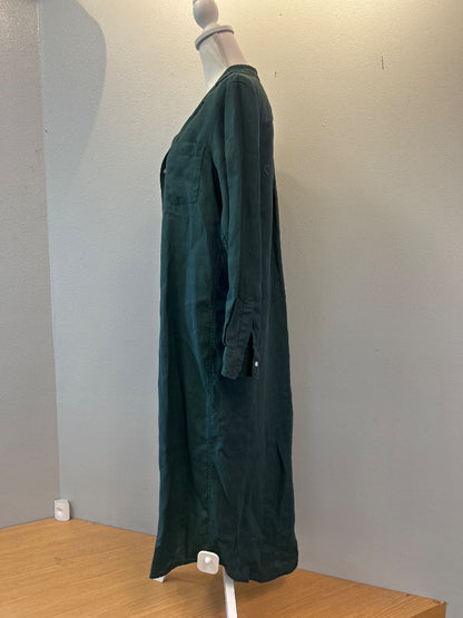 Frank & Eileen S Green linen LS collared maxi dress