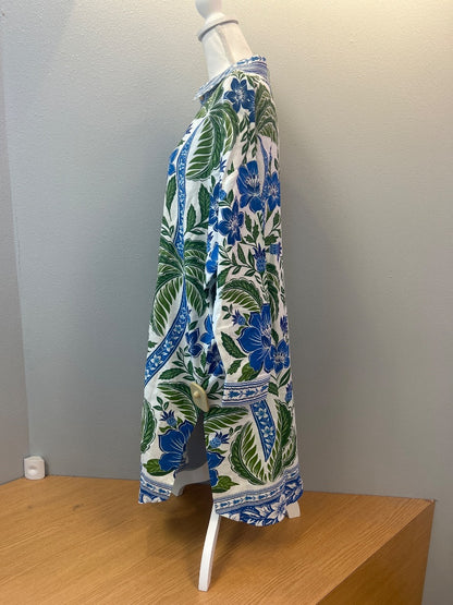 Farm Rio L White /blue/green floral LS bttn up tunic NWT