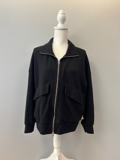 varley S Black full zip collared sweatshirt w/ patch pockets