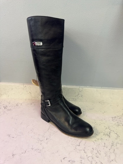 Coach 8 Black leather knee high riding boots w/ buckle
