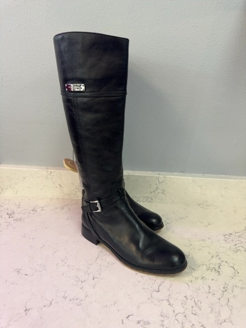 Coach 8 Black leather knee high riding boots w/ buckle