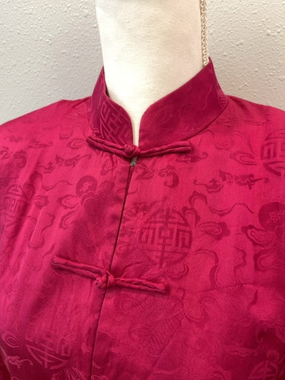 NO BRAND S Pink SILK kimono top w/ toggle buttons/collar
