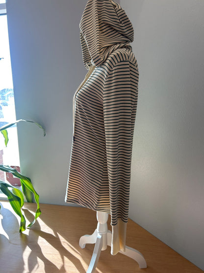 Doe & Rae S Tan /green striped LS hooded top