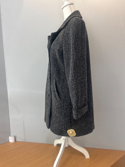 Sandro XL Gray 70% wool midi button up peacoat w/ collar