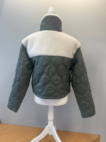 Athleta XS green/cream Fll zip fleece hybrid NWT