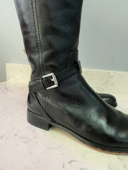 Coach 8 Black leather knee high riding boots w/ buckle