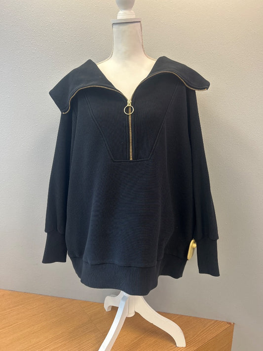 varley 2X Black cowl neck 1/4 zip ribbed sweatshirt w/ gold zip