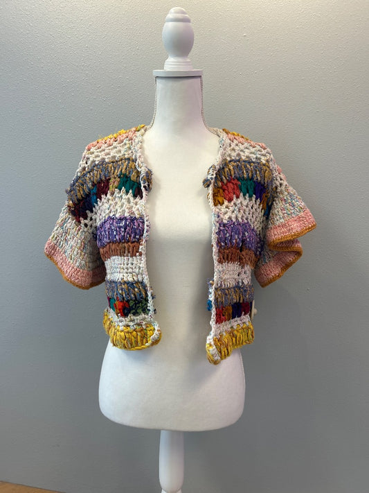 Anthropologie XS/S Multi hand-crocheted colorful open SS cardi