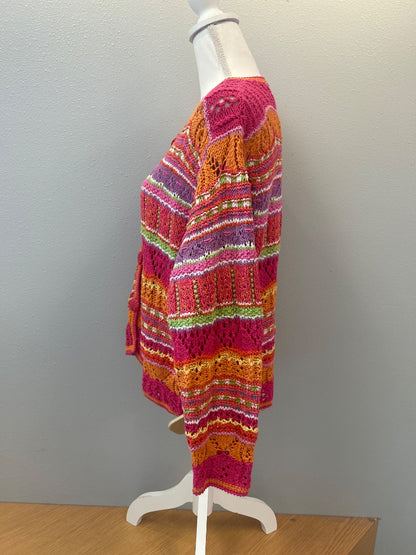 Sigrid Olsen XL Pink /orange fair isle HAND KNIT cardi