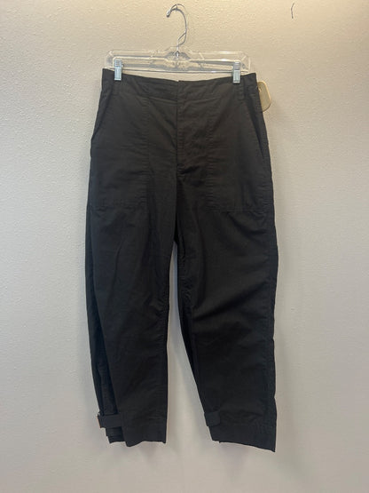 Proenza Schouler 8 Black cotton/linen cropped barrel leg w/ buckle cuffs