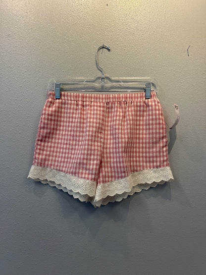 XS pink/white Plaid w/lace trim