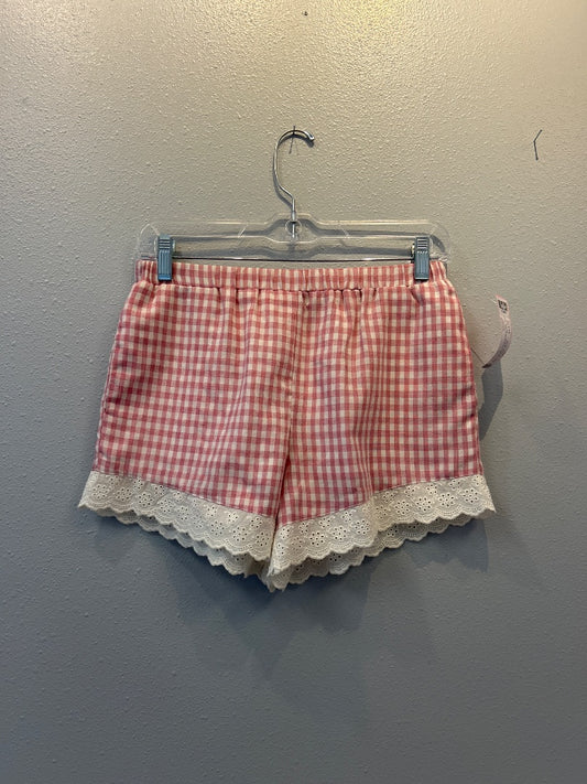 XS pink/white Plaid w/lace trim