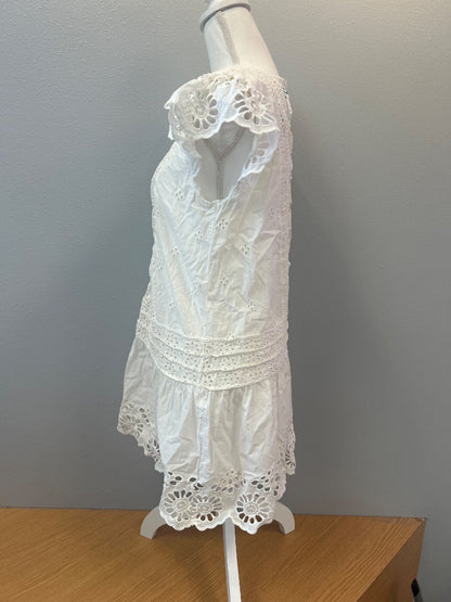 Free People S White lace SS mini dress w/ crisscross neckline
