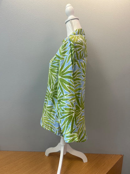 shannalee M Green /blue linen patterned LS bttn up