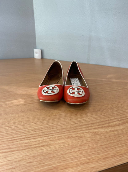 Tory Burch 7.5 Orange /cream/gold slip on leather flats AS IS