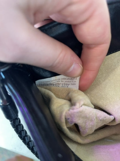 Bottega Veneta  Black Woven Leather Mini Baugette