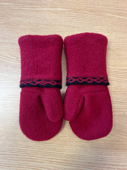 NO BRAND  Red wool sweater mittens w/ large cuff/BLK trim