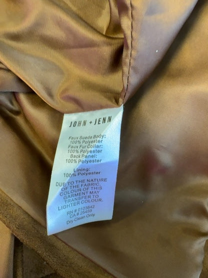 John + Jenn L Tan Suede full zip w/ fur lined snap on hood