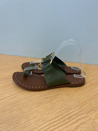 Tory Burch 9 Green 'Ravello Studded Leather Sandal' slip on w/ gold loop