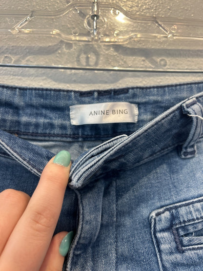 Anine Bing 6 Mid Wash Denim straight leg w/ patch pockets