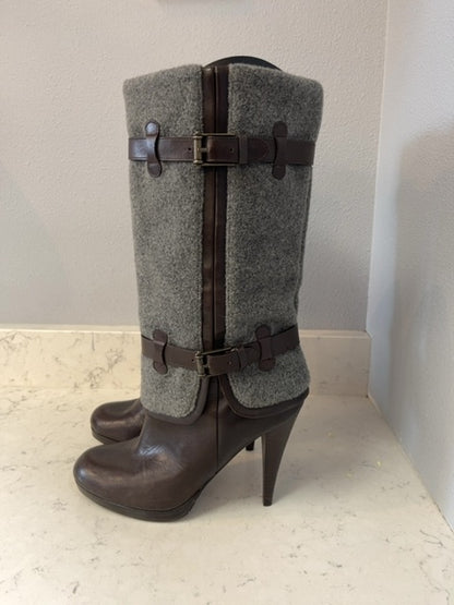 Cole Haan 9 Brown brown leather calf boot w/ gray gelt upper