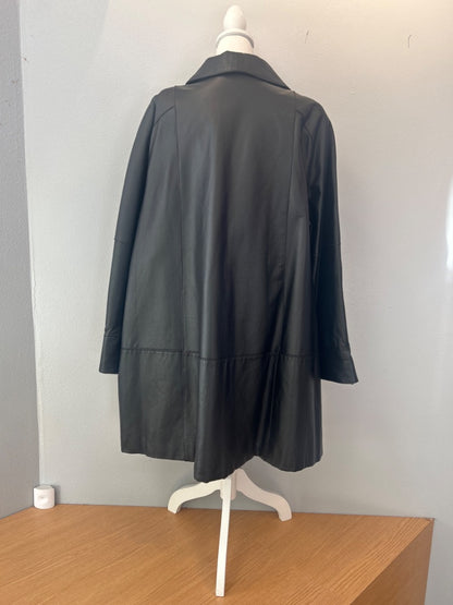 Venezia 3X Black genuine leather midi jacket w/ buttons/collar