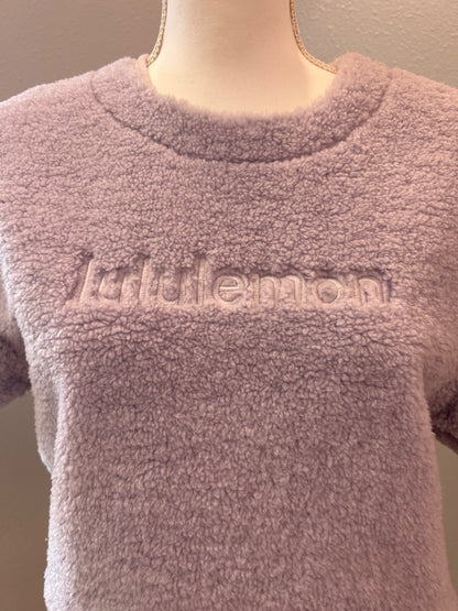 Lululemon 8/M Purple fuzzy sherpa SS embroidered 'lululemon' boxy