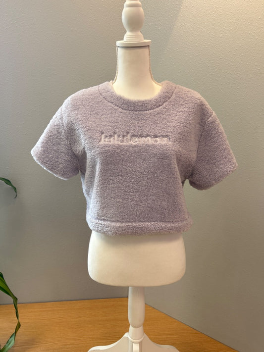Lululemon 8/M Purple fuzzy sherpa SS embroidered 'lululemon' boxy