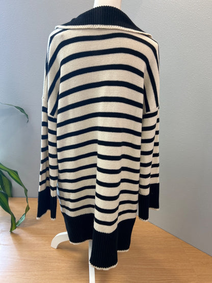 Blu Pepper L White /BLK knit 1/4 zip striped mini dress NWT