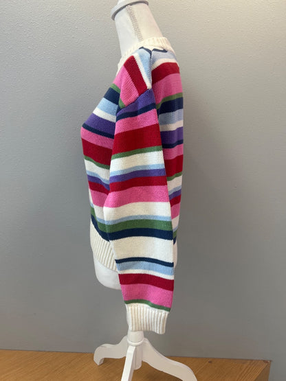 Gap S Pink /blue/cream striped cotton swater