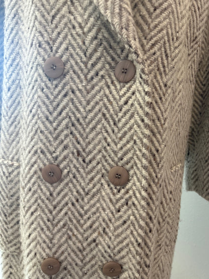 Braetan L Cream 100% wool herringbone double breasted trench