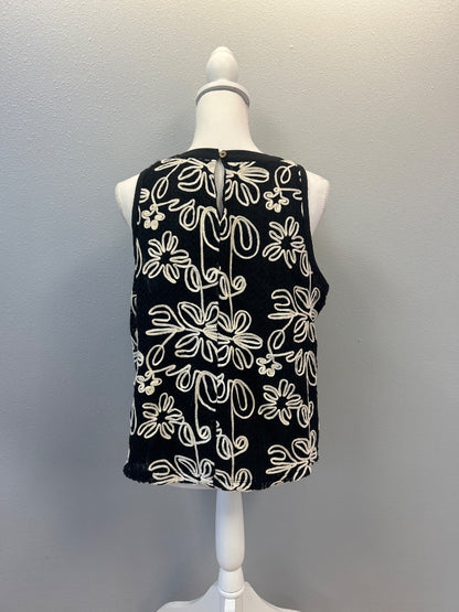 Staccato L Black /tan embroidered floral knit tank
