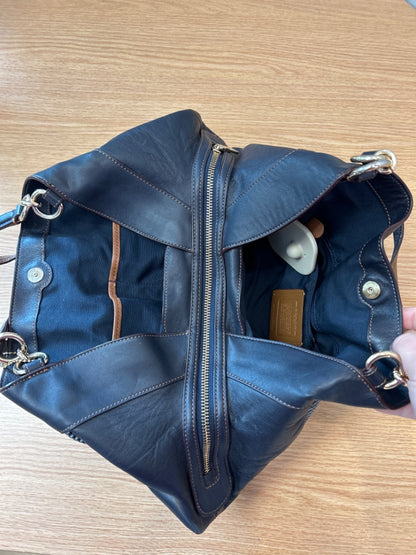 Coach  Blue Patterned front leather 3 comp purse w/ brown straps