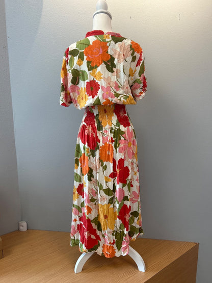 ellison L White/pink Floral SS Cinched waist