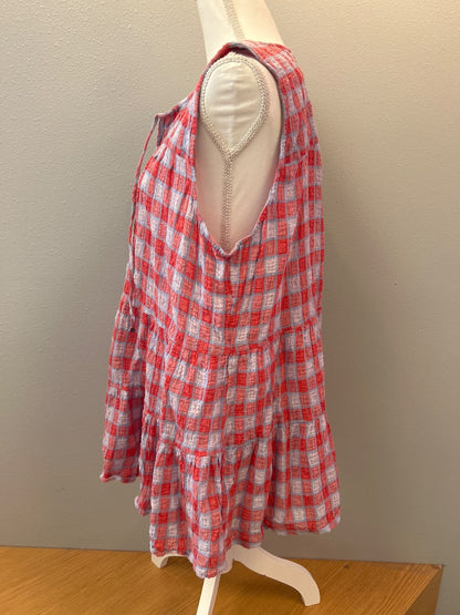 Pilcro XL Red /blue gingham bttn/ruffle tank w/ ties
