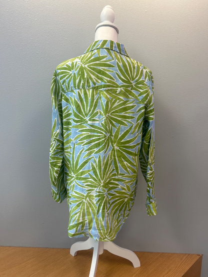 shannalee M Green /blue linen patterned LS bttn up