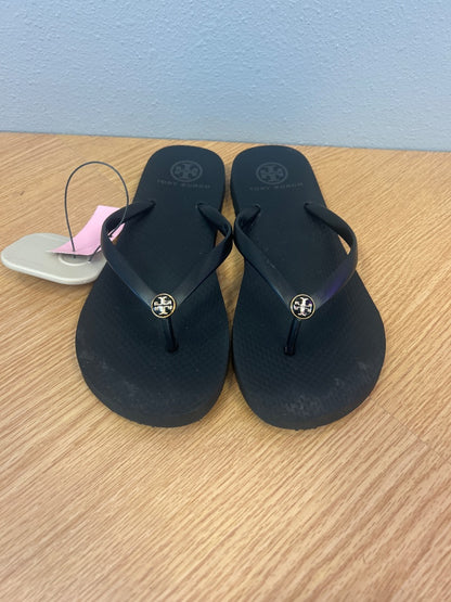 Tory Burch 8 Black rubber flip flops w/ gold logo