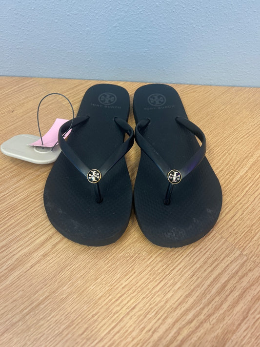 Tory Burch 8 Black rubber flip flops w/ gold logo