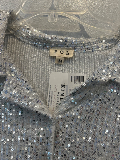 POL M Silver sequin collared button down NWT