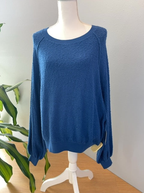 Free People XS Blue knit LS w/ distressed oversized look NWT