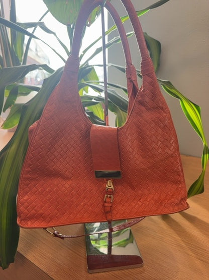 Sabina  Orange Leather Woven Top handle w/X-body strap