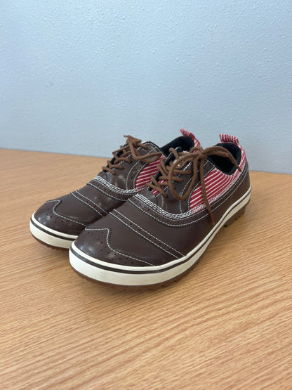 Sorel 10 Brown /red striped lace up shoe /w rubber upper