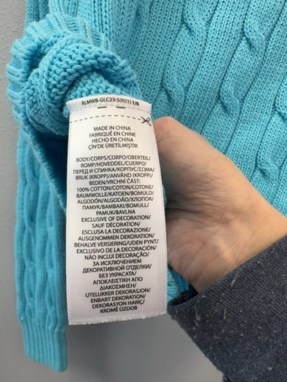 Ralph Lauren L Blue 100% cotton cable knit crewneck LS