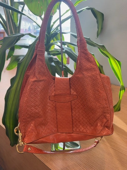 Sabina  Orange Leather Woven Top handle w/X-body strap