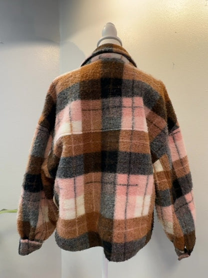 saltwater LUXE M Pink/Brown Fuzzy Plaid Cropped