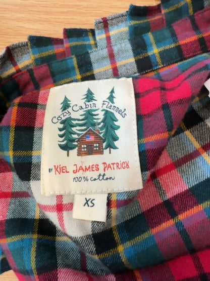 Kiel James Patrick XS Red/Green Plaid Flannel LS Belted bttnfrnt