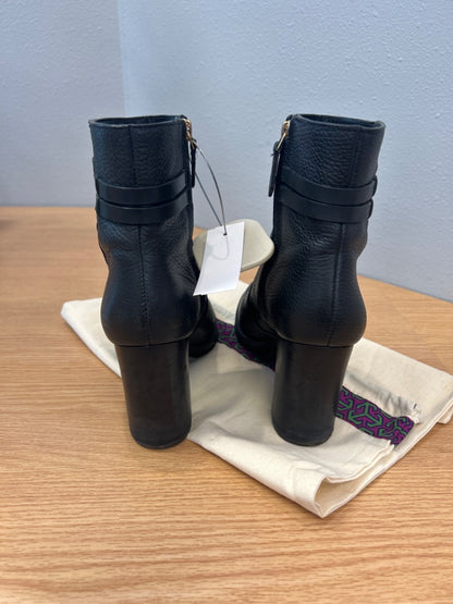 Tory Burch 9 Black 'Leigh 90mm Lug Sole Bootie Tumbled Leather' LIKE  NEW
