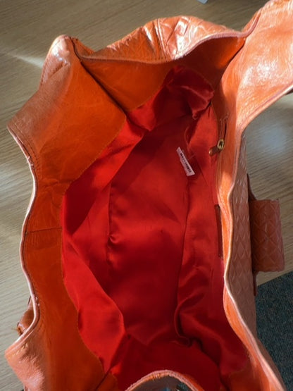 Sabina  Orange Leather Woven Top handle w/X-body strap